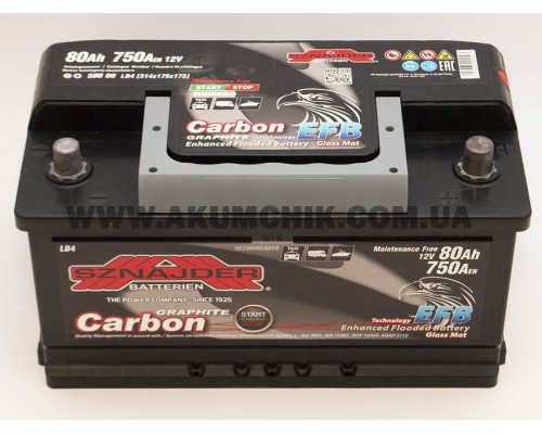 Акумулятор автомобільний 80Ah-12v Sznajder Carbon EFB (315х175х175) Start Stop низький, R, EN750