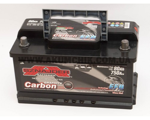 Акумулятор автомобільний 80Ah-12v Sznajder Carbon EFB (315х175х175) Start Stop низький, R, EN750