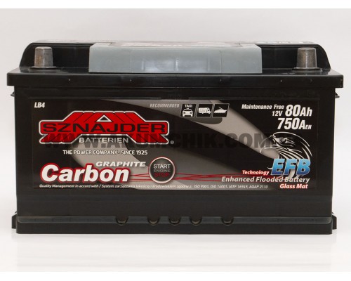 Акумулятор автомобільний 80Ah-12v Sznajder Carbon EFB (315х175х175) Start Stop низький, R, EN750
