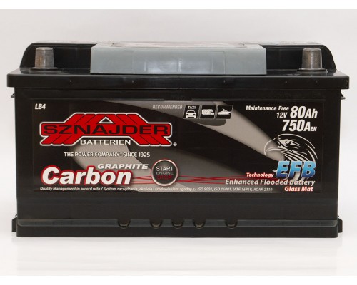 Акумулятор автомобільний 80Ah-12v Sznajder Carbon EFB (315х175х175) Start Stop низький, R, EN750