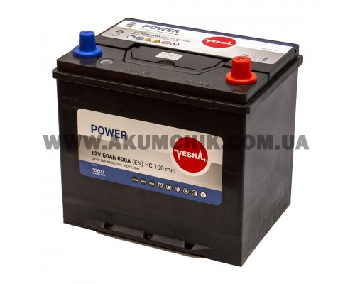 Акумулятор автомобільний 60Ah-12v Vesna Asia (232х173х225), R, EN600