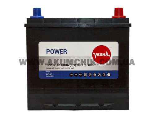 Акумулятор автомобільний 60Ah-12v Vesna Asia (232х173х225), R, EN600