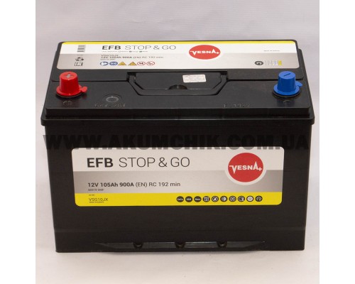 Акумулятор автомобільний 105Ah-12v Vesna EFB Start Stop (303х173х225) asia, L, EN900