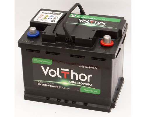 Акумулятор автомобільний 60Ah-12v Volthor AGM (242х175х190) Start Stop, R, EN680