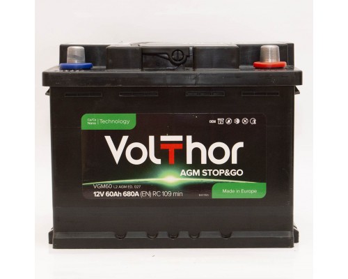 Акумулятор автомобільний 60Ah-12v Volthor AGM (242х175х190) Start Stop, R, EN680