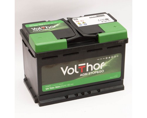 Акумулятор автомобільний 70Ah-12v Volthor AGM (278х175х190) Start Stop, R, EN760