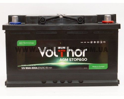 Акумулятор автомобільний 80Ah-12v Volthor AGM (315х175х190) Start Stop, R, EN800