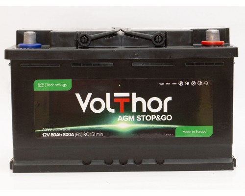 Акумулятор автомобільний 95Ah-12v Volthor AGM (353х175х190) Start Stop, R, EN850