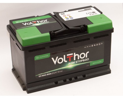 Акумулятор автомобільний 80Ah-12v Volthor AGM (315х175х190) Start Stop, R, EN800