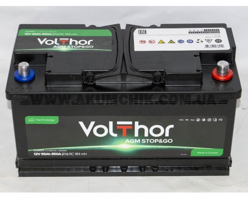 Акумулятор автомобільний 95Ah-12v Volthor AGM (353х175х190) Start Stop, R, EN850