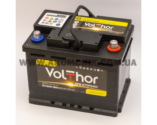Акумулятор автомобільний 60Ah-12v Volthor EFB (242х175х190) Start Stop, R, EN580