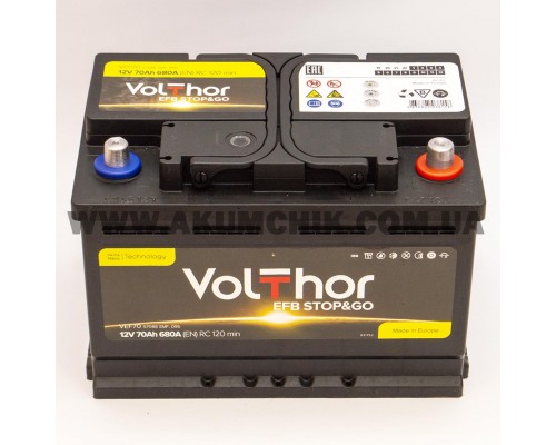 Акумулятор автомобільний 70Ah-12v Volthor EFB (278х175х190) Start Stop, R, EN680