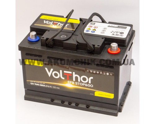 Акумулятор автомобільний 70Ah-12v Volthor EFB (278х175х190) Start Stop, R, EN680