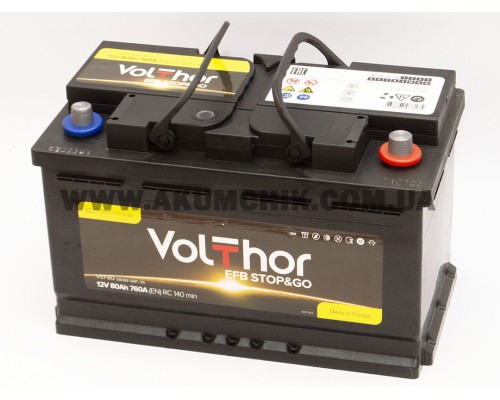 Акумулятор автомобільний 80Ah-12v Volthor EFB (315х175х190) Start Stop, R, EN760