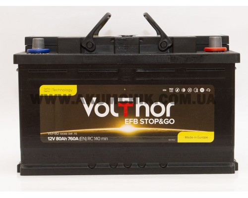 Акумулятор автомобільний 80Ah-12v Volthor EFB (315х175х190) Start Stop, R, EN760