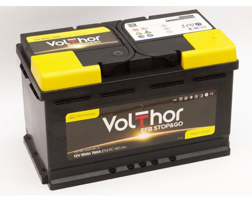 Акумулятор автомобільний 80Ah-12v Volthor EFB (315х175х190) Start Stop, R, EN760