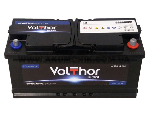 Акумулятор автомобільний 110Ah-12v Volthor Ultra (393х175х190), R, EN1000