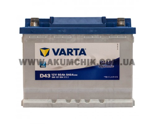 Акумулятор автомобільний 60Ah-12v Varta Blue Dynamic D43 (242х175х190), L, EN540
