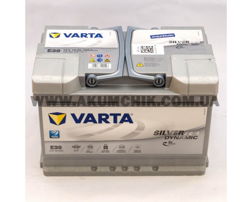 Акумулятор автомобільний 70Ah-12v Varta Silver Dynamic AGM E39 (278х175х190) Start Stop, R, EN760  1627