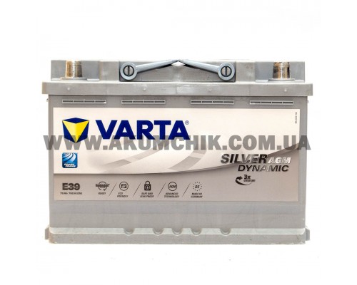Акумулятор автомобільний 70Ah-12v Varta Silver Dynamic AGM E39 (278х175х190) Start Stop, R, EN760  1627