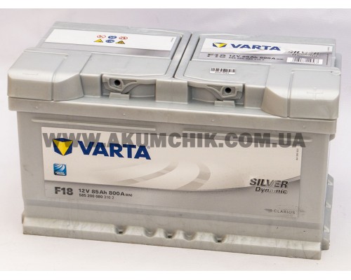 Акумулятор автомобільний 85Ah-12v Varta Silver Dynamic F18 (315х175х175) низький, R, EN800  0310