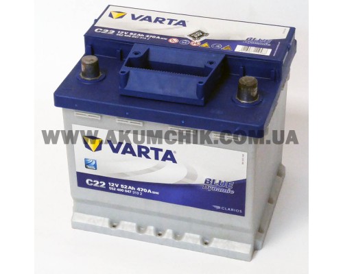 Акумулятор автомобільний 52Ah-12v Varta Blue Dynamic C22 (207х175х190), R, EN470