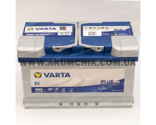 Акумулятор автомобільний 80Ah-12v Varta Blue Dynamic N80 (315х175х190) EFB, R, EN800