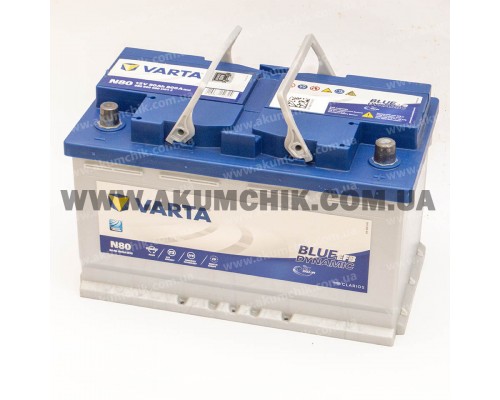 Акумулятор автомобільний 80Ah-12v Varta Blue Dynamic N80 (315х175х190) EFB, R, EN800