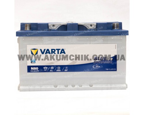 Акумулятор автомобільний 80Ah-12v Varta Blue Dynamic N80 (315х175х190) EFB, R, EN800