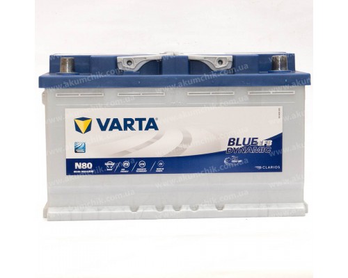 Акумулятор автомобільний 80Ah-12v Varta Blue Dynamic N80 (315х175х190) EFB, R, EN800