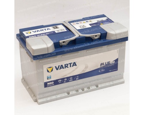 Акумулятор автомобільний 80Ah-12v Varta Blue Dynamic N80 (315х175х190) EFB, R, EN800