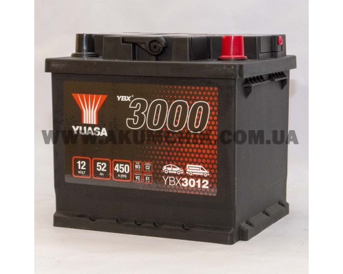 Акумулятор автомобільний 52Ah-12v Yuasa YBX3012 (207х175х190), R, EN450
