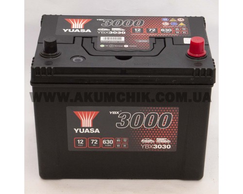 Акумулятор автомобільний 72Ah-12v Yuasa YBX3030 Asia (269х174х225), R, EN630