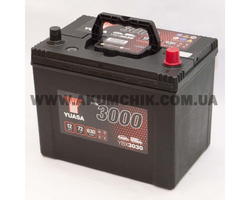 Акумулятор автомобільний 72Ah-12v Yuasa YBX3030 Asia (269х174х225), R, EN630