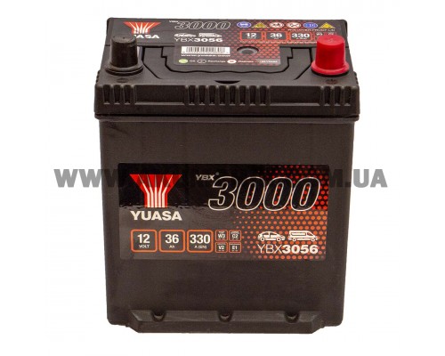 Акумулятор автомобільний 36Ah-12v Yuasa YBX3056 Asia (187х127х223), R, EN330