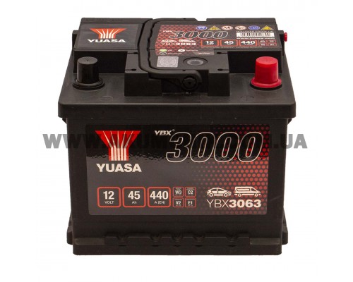 Акумулятор автомобільний 45Ah-12v Yuasa YBX3063 (207х175х175) низький, R, EN440