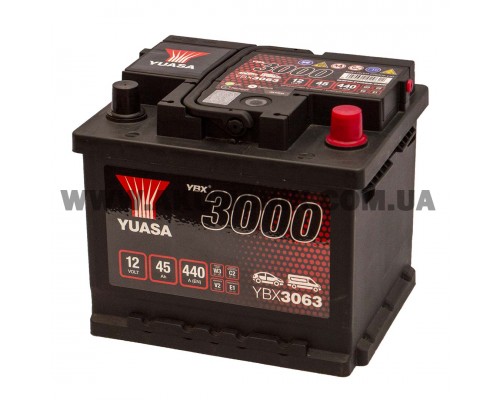 Акумулятор автомобільний 45Ah-12v Yuasa YBX3063 (207х175х175) низький, R, EN440