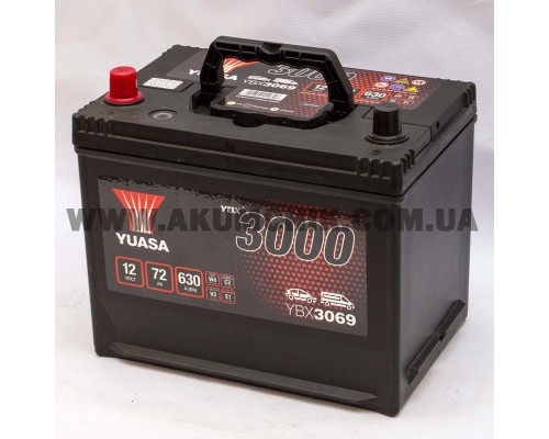 Акумулятор автомобільний 72Ah-12v Yuasa YBX3069 Asia (269х174х225), L, EN630