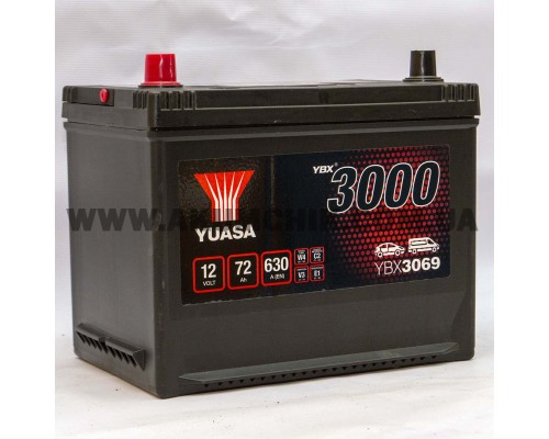 Акумулятор автомобільний 72Ah-12v Yuasa YBX3069 Asia (269х174х225), L, EN630
