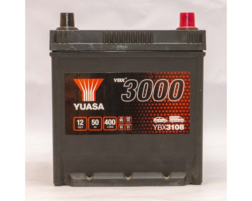 Акумулятор автомобільний 50Ah-12v Yuasa YBX3108 Asia (207х175х175) бортик, R, EN400