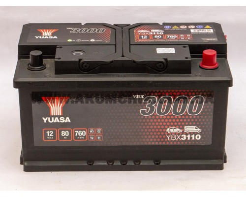 Акумулятор автомобільний 80Ah-12v Yuasa YBX3110 (317х175х175) низький, R, EN760