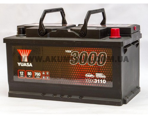 Акумулятор автомобільний 80Ah-12v Yuasa YBX3110 (317х175х175) низький, R, EN760