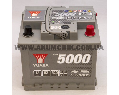 Акумулятор автомобільний 52Ah-12v Yuasa YBX5063 (207х175х190) низький, R, EN520