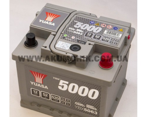 Акумулятор автомобільний 52Ah-12v Yuasa YBX5063 (207х175х190) низький, R, EN520
