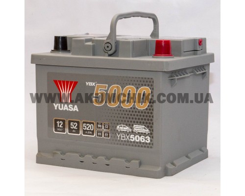 Акумулятор автомобільний 52Ah-12v Yuasa YBX5063 (207х175х190) низький, R, EN520
