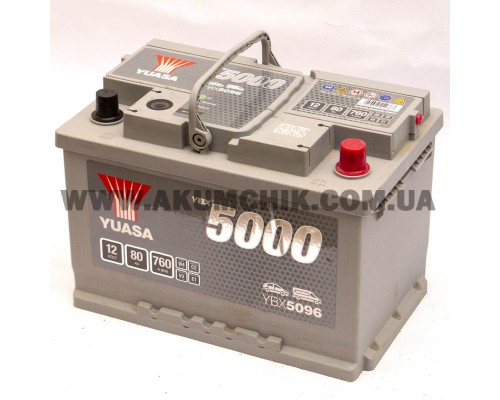 Акумулятор автомобільний 80Ah-12v Yuasa YBX5096 (278х175х190), R, EN760 80Yu0