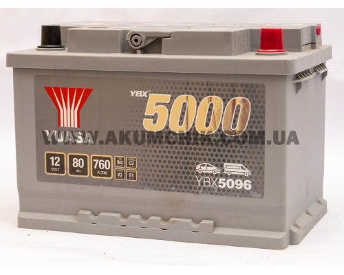 Акумулятор автомобільний 80Ah-12v Yuasa YBX5096 (278х175х190), R, EN760 80Yu0