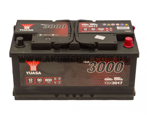 Акумулятор автомобільний 90Ah-12v Yuasa YBX3017 (353х175х175) низький, R, EN800