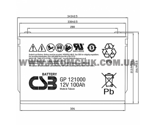 Акумуляторна батарея CSB GP121000, 12V 100Ah (343х168х215(220) мм)