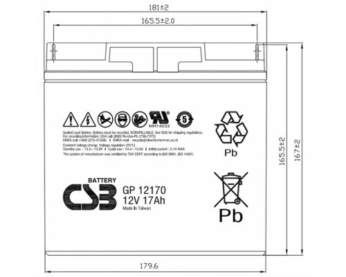 Акумуляторна батарея CSB GP12170B1, 12V 17Ah (181х77х167мм)